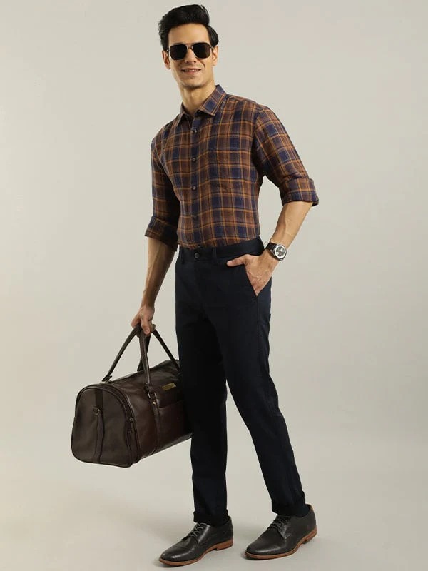 Indian Terrain Men Checkered Brown Shirt